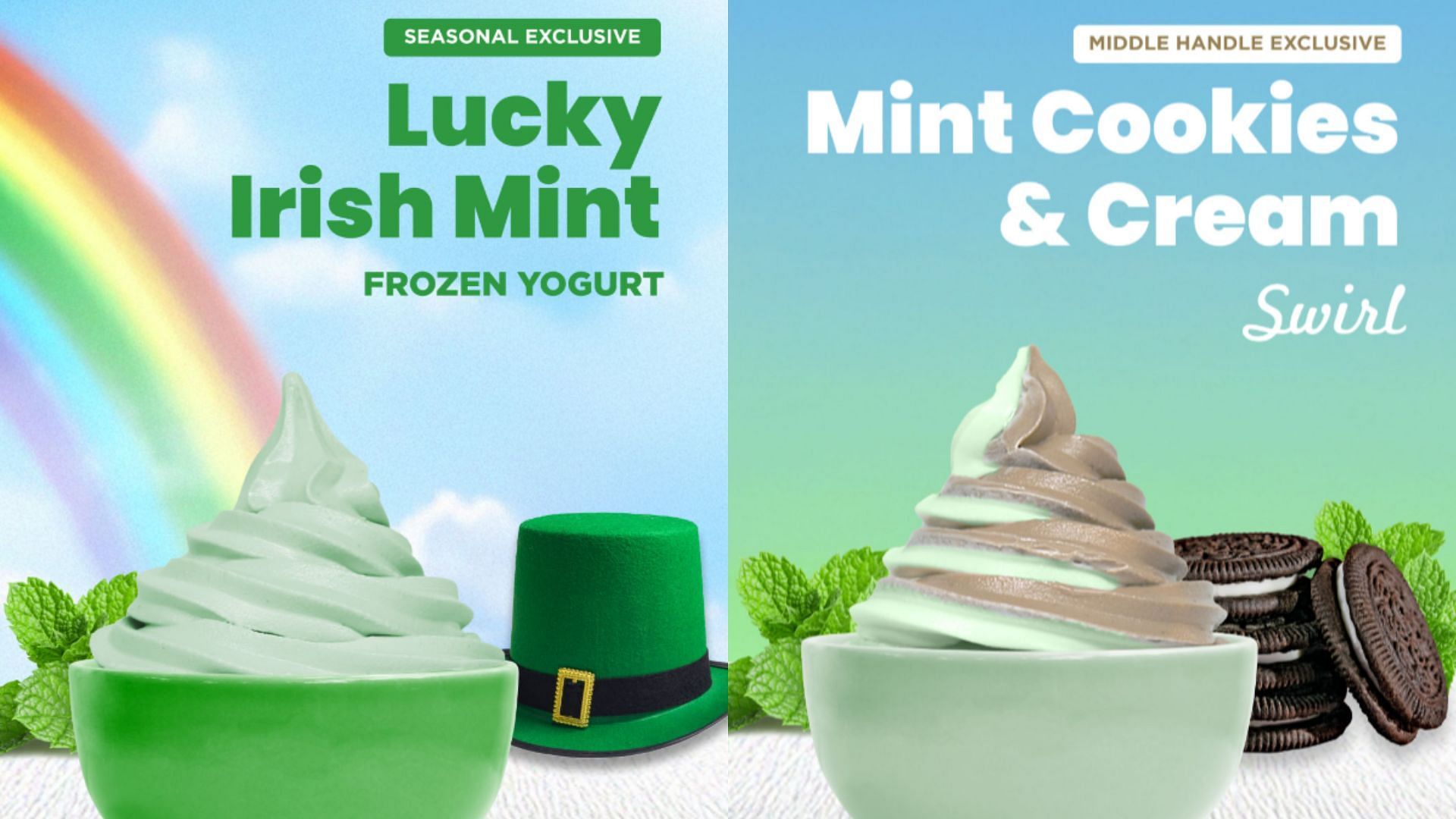 Lucky Irish Mint and Mint Cookies &amp; Cream flavors (Image via Instagram/@yogurtlandinc)