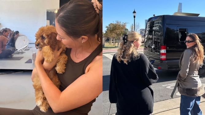 Wayne Gretzky's daughter Emma enjoys adorable puppy yoga session on fellow SMU alum's birthday