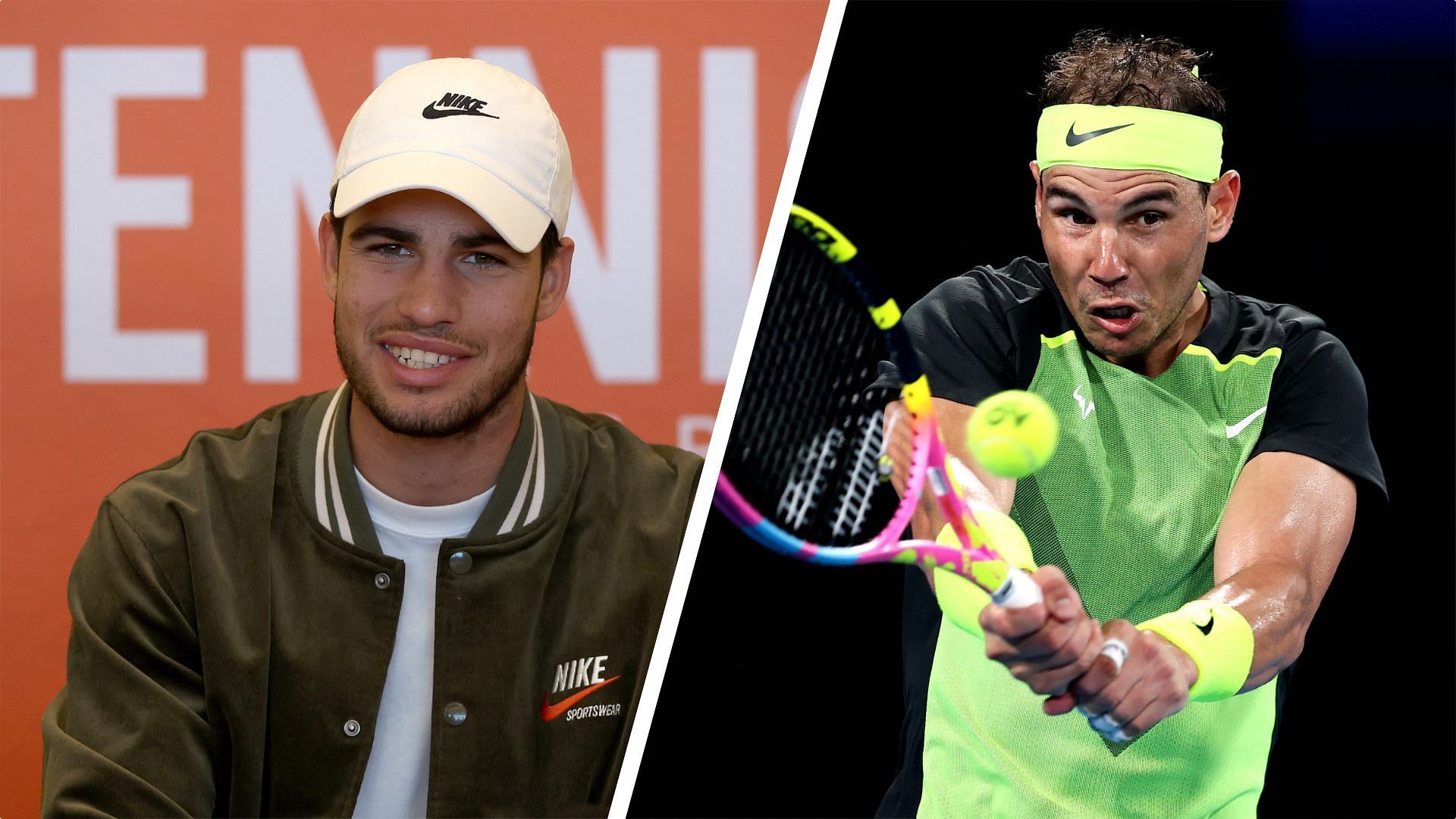 Carlos Alcaraz (L) and Rafael Nadal. (Photos: Getty)