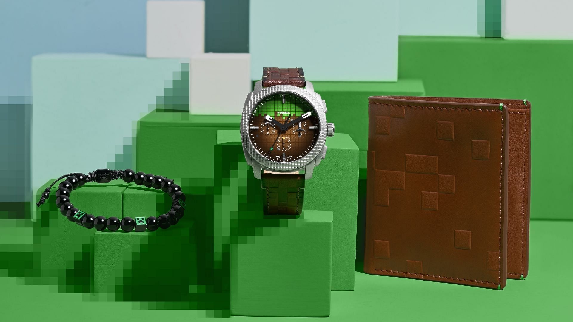 The collaboration includes a line of limited-edition watches and accessories (Image via Fossil || Mojang Studios)