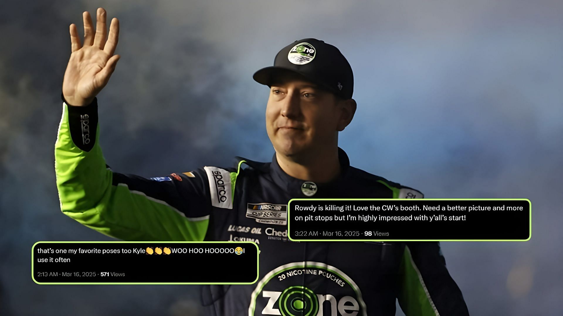 Kyle Busch, Fan Reactions to Kyle Busch joining the CW booth for Las Vegas Xfinity race. Source: via Imagn, X