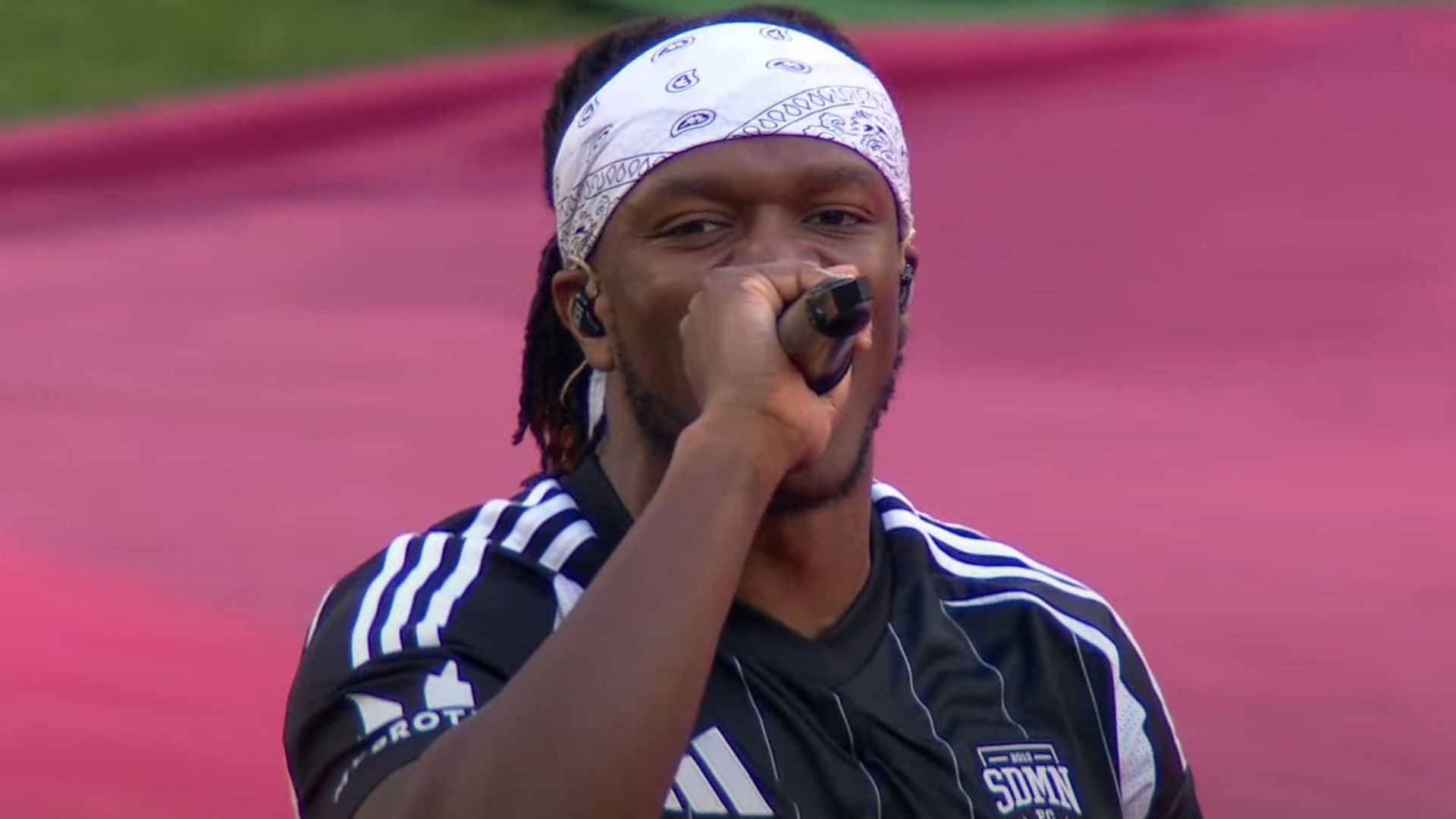 KSI gives the fans a Thick Of It performance at the Sidemen Charity Match (Image via Sidemen/YouTube)