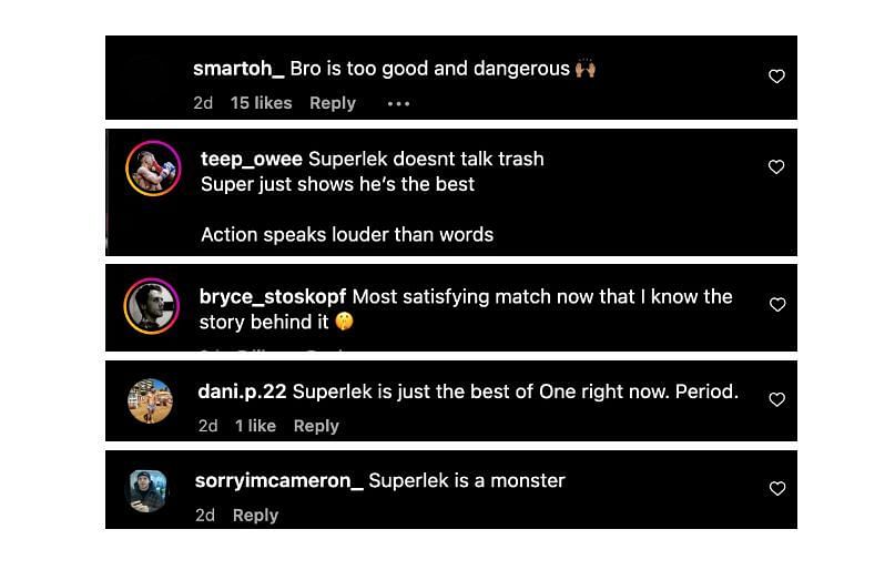 Screenshot of comments. [ONE Championship/Instagram]