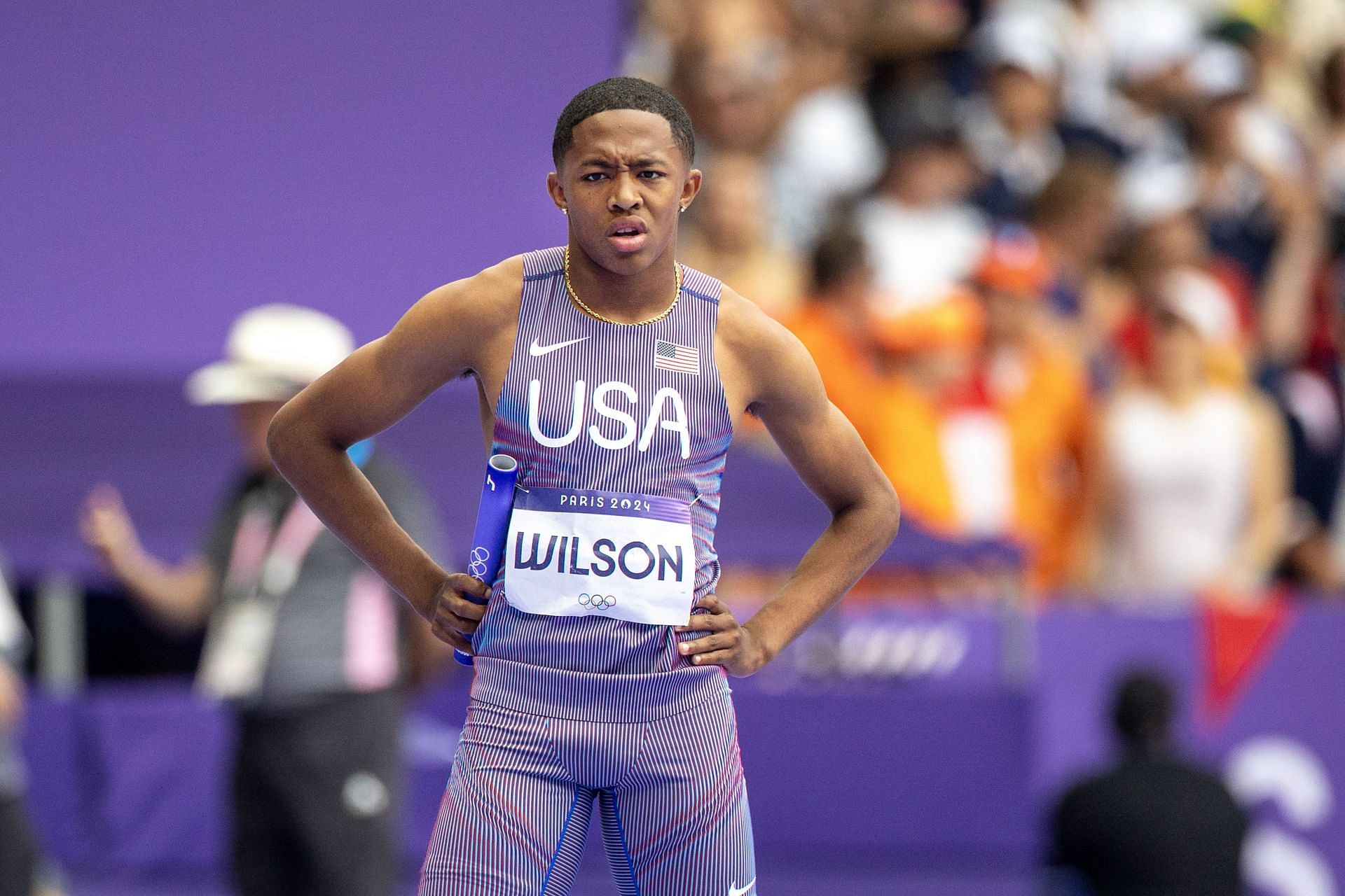 Quincy Wilson gears up to compete in the men&#039;s 4x400m relay at the Olympic Games-Paris 2024 - Source: Getty