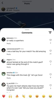 Jalen Sera's comment; ( Source - Instagram @cocogauff) Coco Gauff at BNP Paribas Open - Image Source: Getty