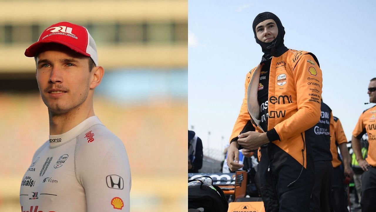 McLaren teammates Christian Lundgaard and Nolan Siegel react to Tom Cruise in Mission Impossible [images via Getty]