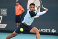 Fils plays a backhand in the Miami Open - Source: Getty
