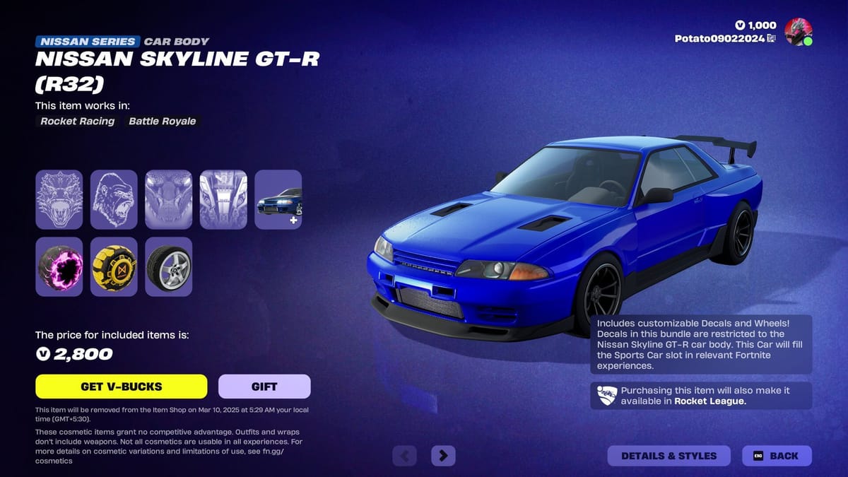 How to get the Nissan Skyline GT-R (R32) skin in Fortnite