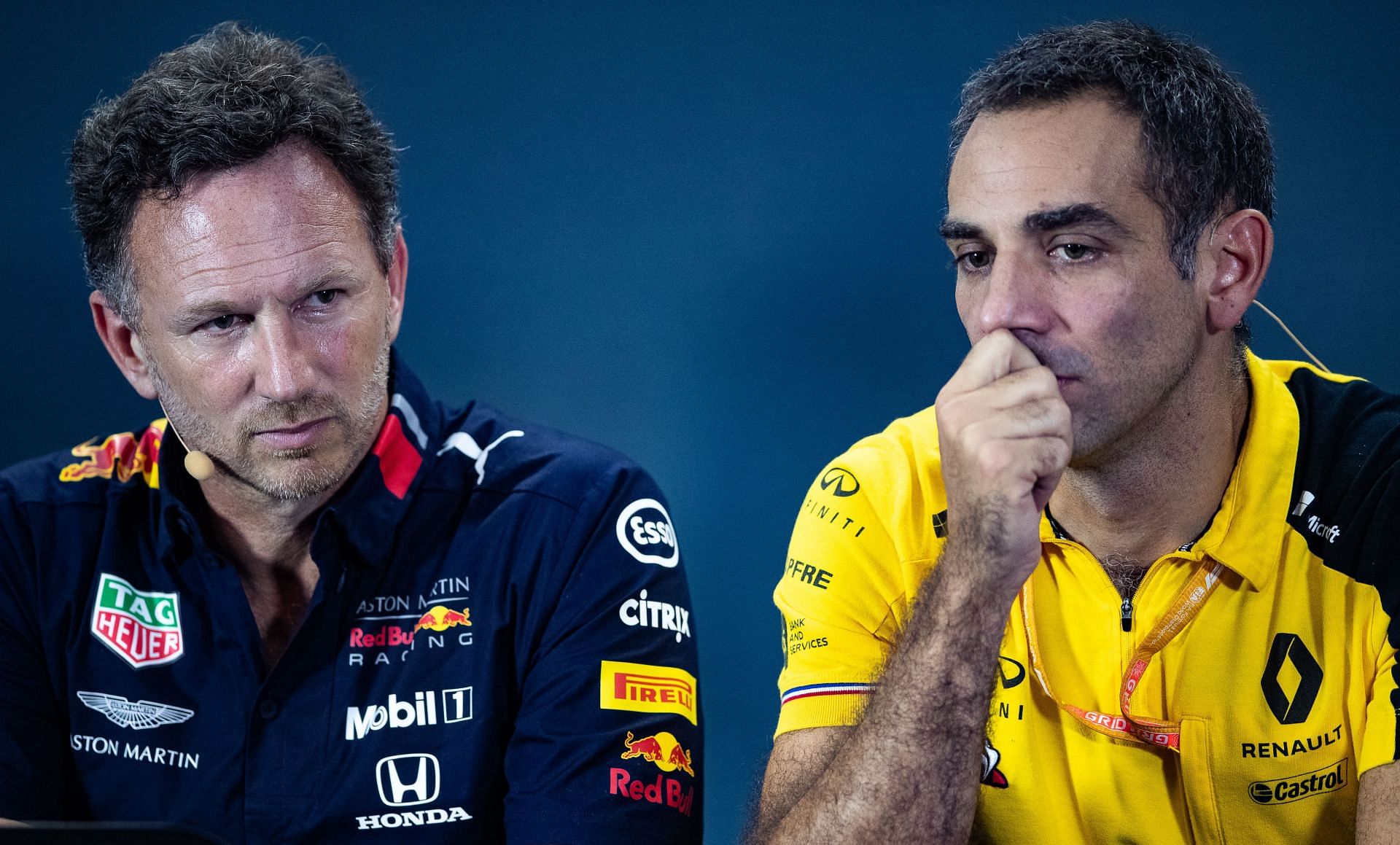 Christian Horner (L) and Cyril Abiteboul (R) at the F1 Grand Prix of Singapore - Practice - Source: Getty