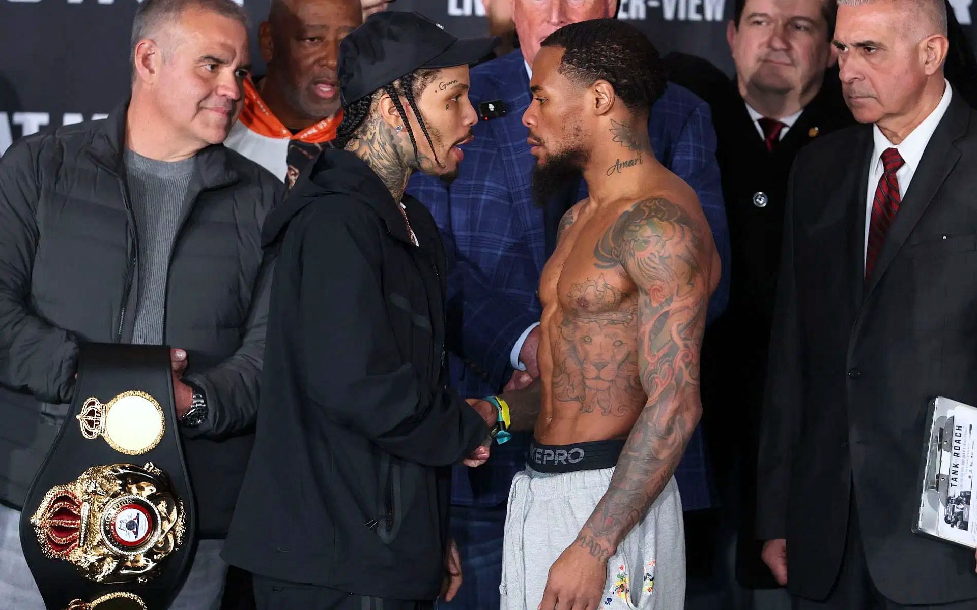 Gervonta Davis (left) and Lamont Roach Jr. (right) agree to $250K bet during final face-offs ahead of their WBA title fight [Image courtesy: Getty Images]