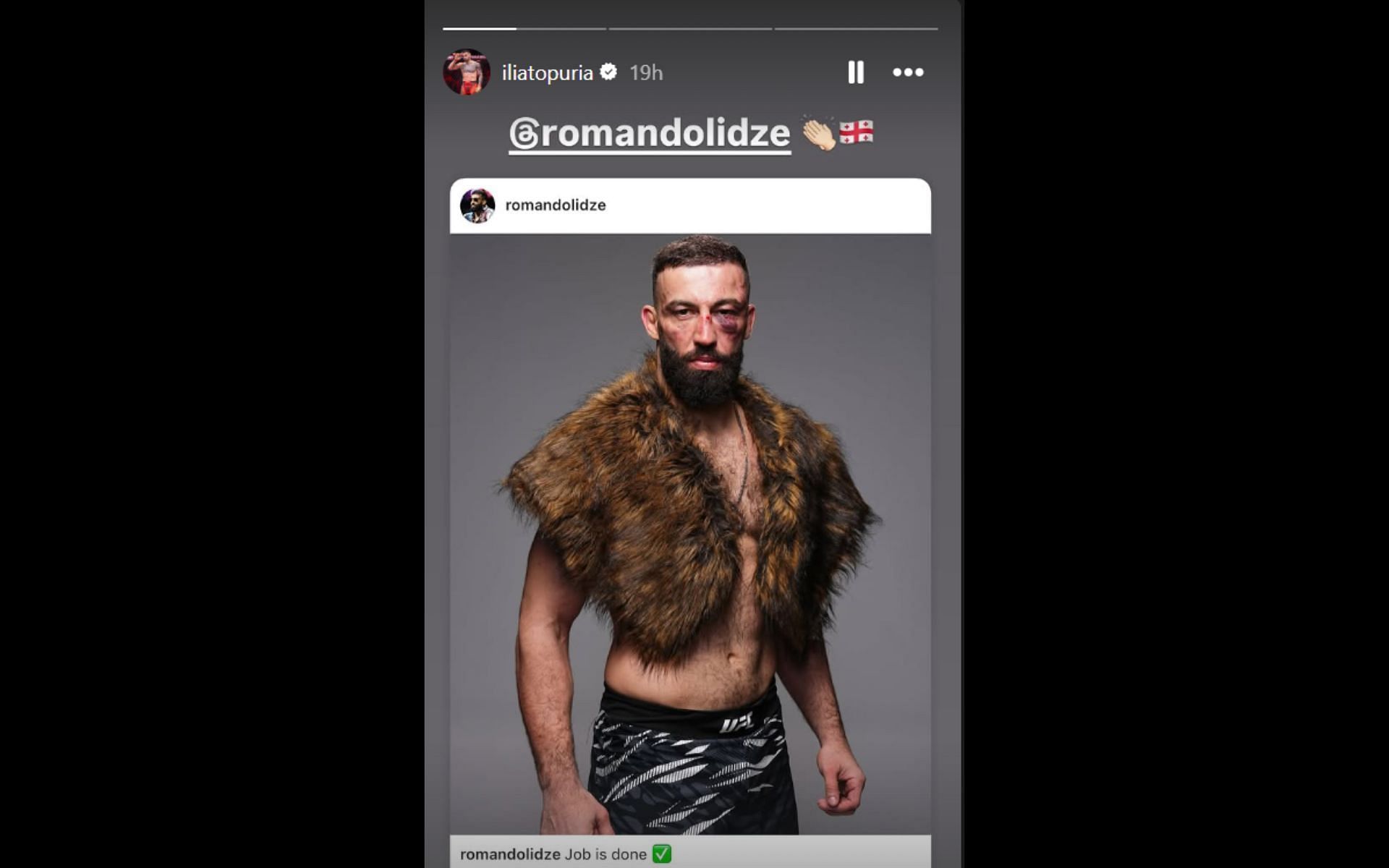 Ilia Topuria reacts to Roman Dolidze&#039;s win. [Screenshot courtesy: @iliatopuria on Instagram]