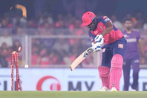 Sanju Samson was castled for an 11-ball 13 in RR's IPL 2025 loss to KKR. [P/C: iplt20.com]