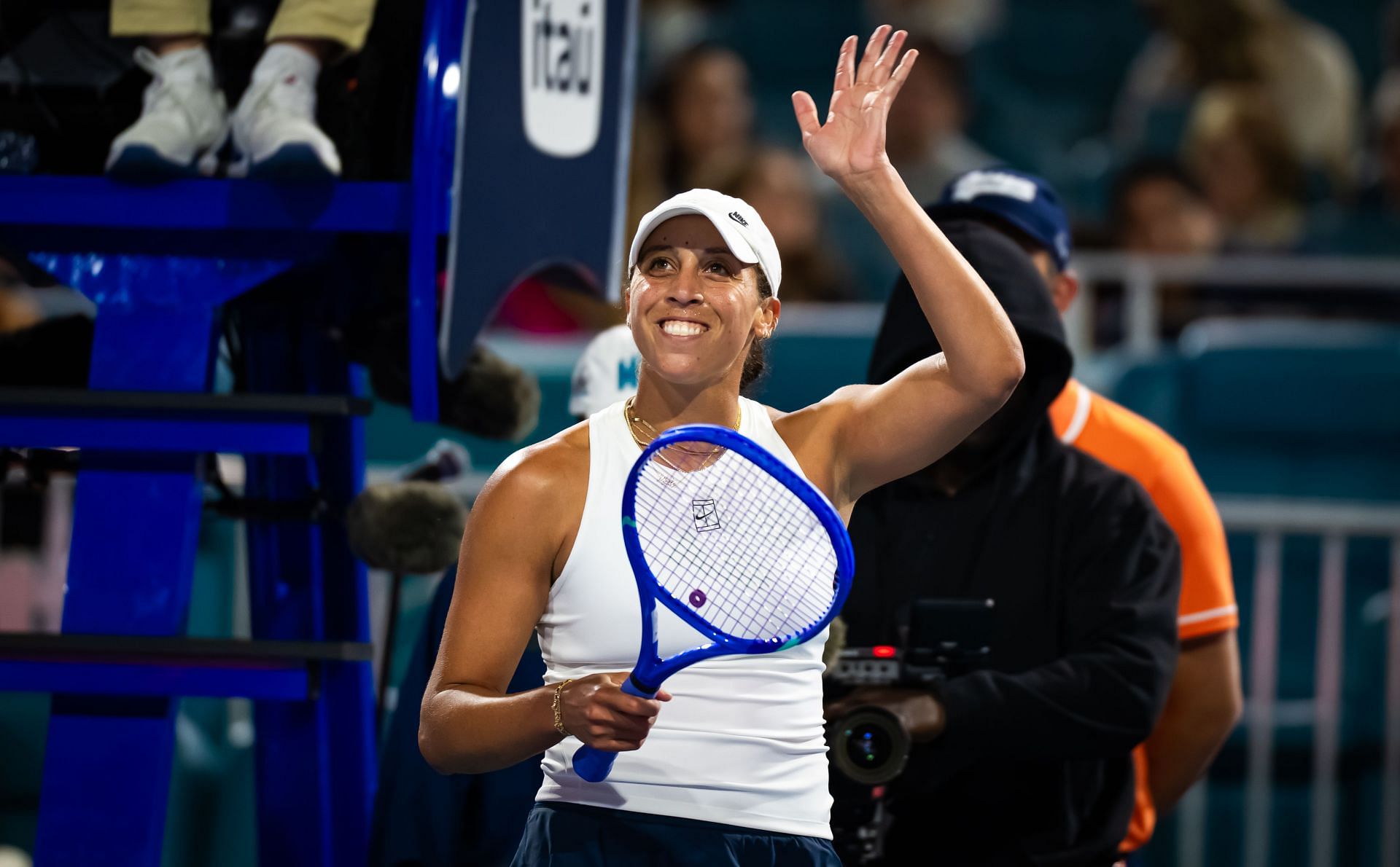 Madison Keys of the United States celebrates defeating Elina Avanesyan of Armenia in the second round on Day 4 of the Miami Open - Day 4 - Source: Getty