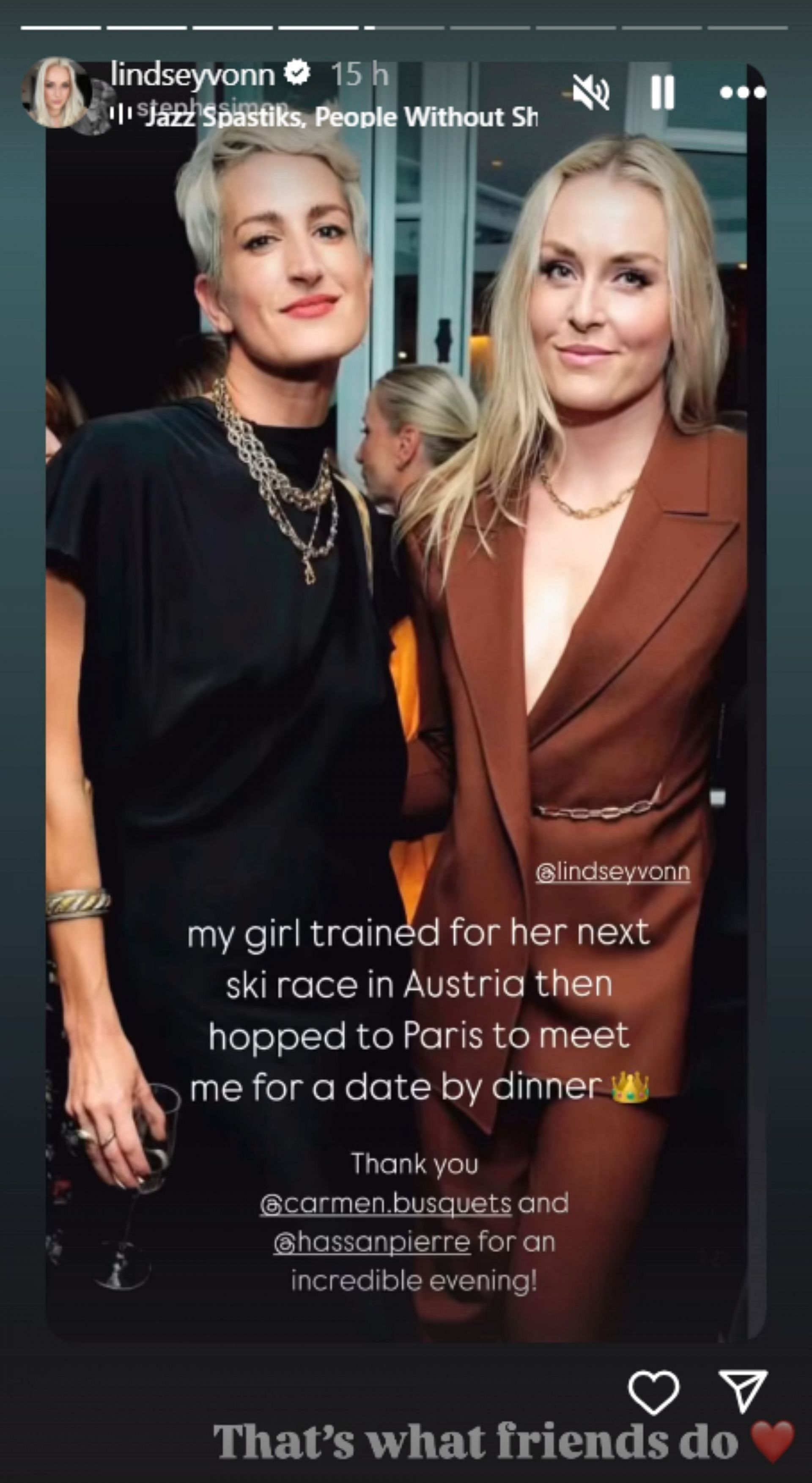 Lindsey Vonn and her friend at Paris Fashion Week; Instagram - @lindseyvonn