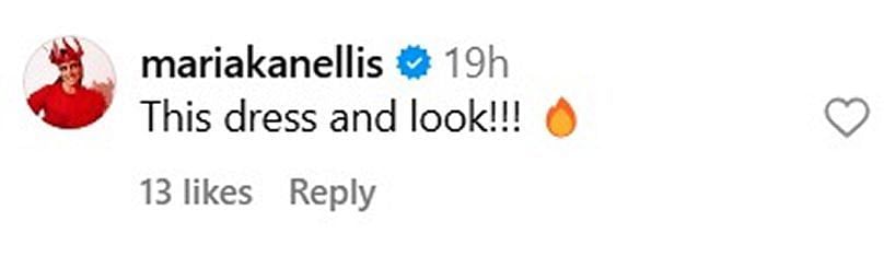 Screenshot of Maria Kanellis&#039; comment (Image source: Tay Melo&#039;s Instagram account)