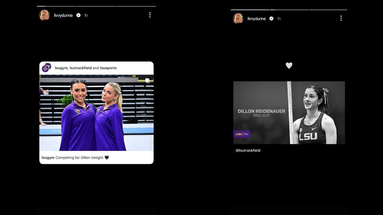 Screenshots of OIivia Dunne&#039;s Instagram story (Images from - Instagram.com/@livvydunne IG Stories)