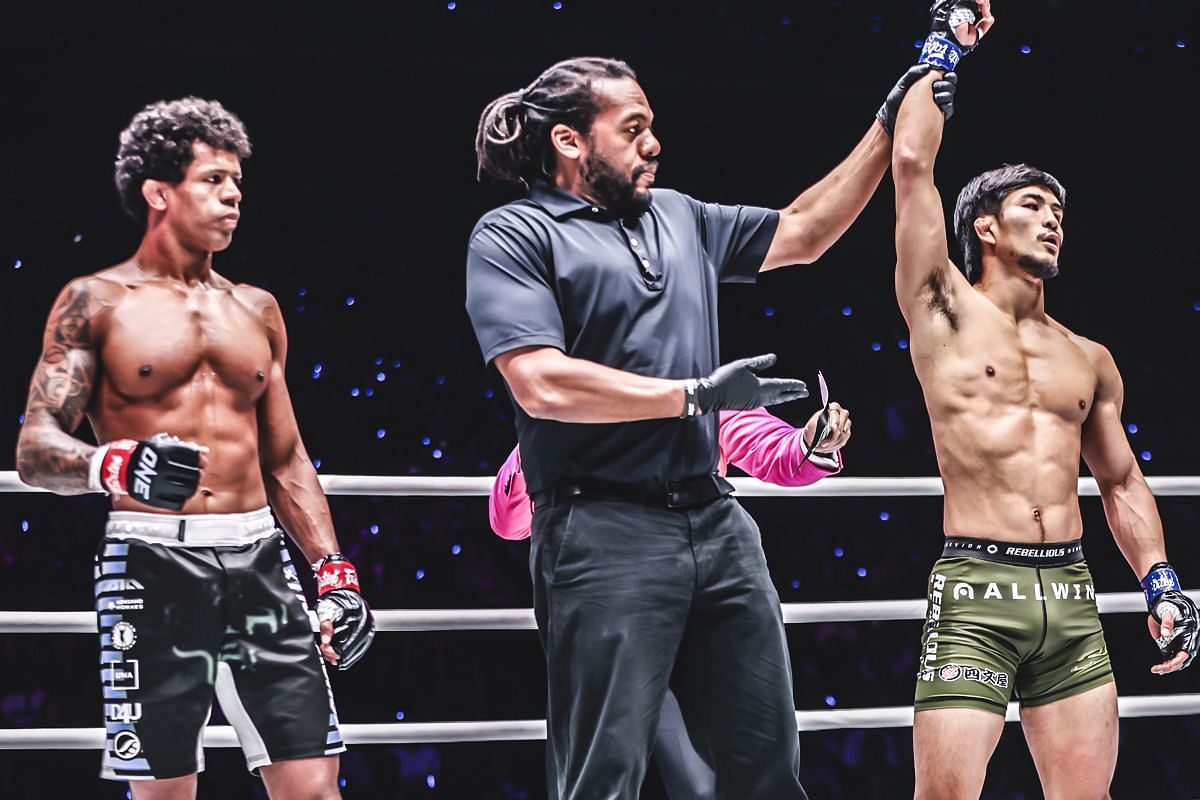 Yuya Wakamatsu (right) won the ONE flyweight MMA world championship at ONE 172. [Photo via: ONE Championship]