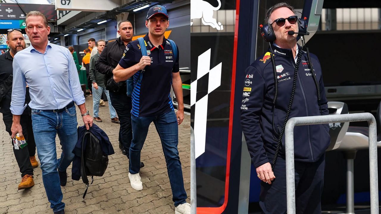 Jos Verstappen and Max Verstappen [L] Christian Horner [R] [Image Source: Getty]