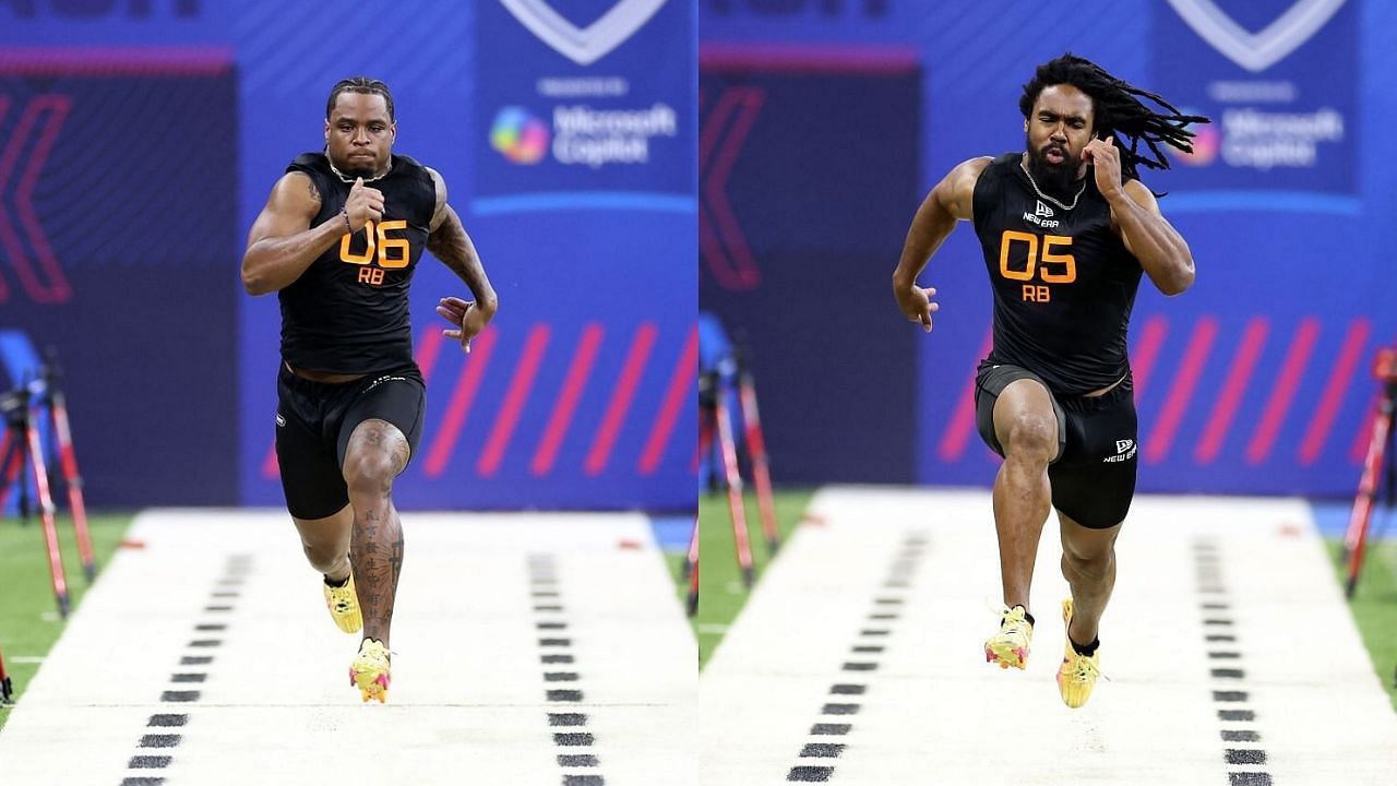 Trevor Etienne vs. Donovan Edwards: Comparing star RBs&rsquo; college stats, 40-yard dash time, and 2025 NFL Combine performance