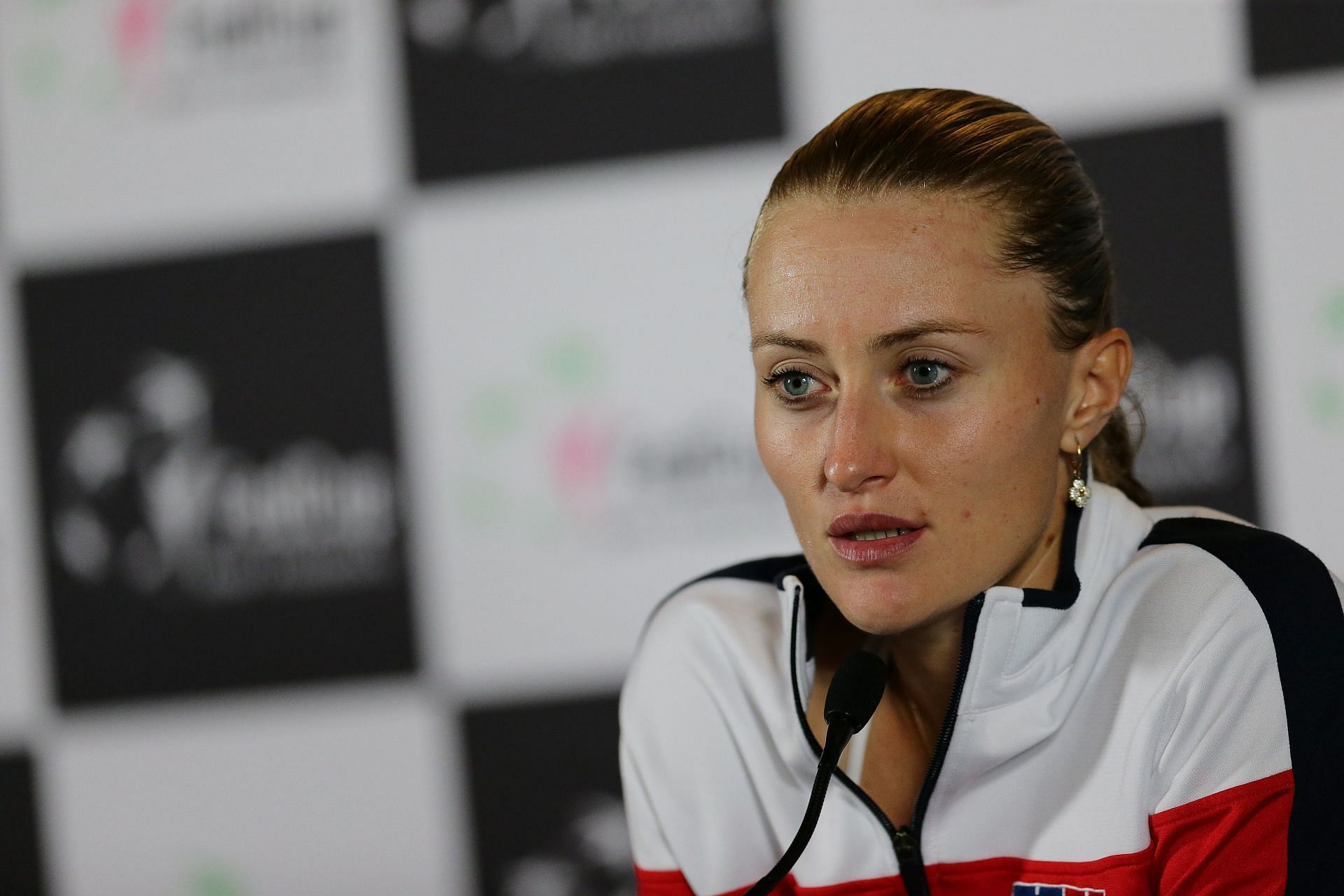 Kristina Mladenovic talking at a press conference - Source: Getty