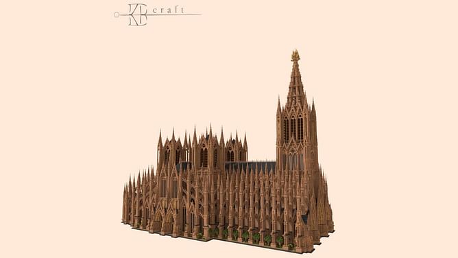 Minecraft player builds a beautiful and large gothic cathedral