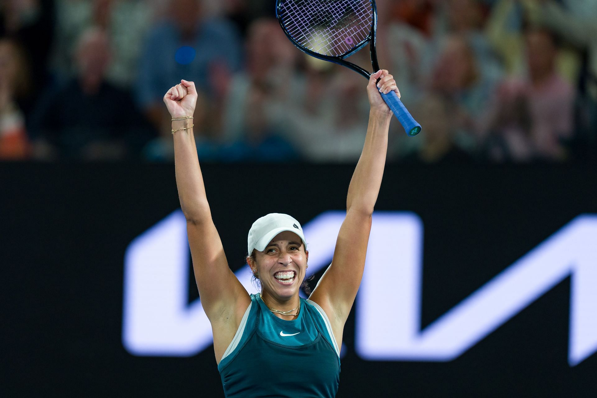 Madison Keys celebrates after winning the 2025 Australian Open. Source: Getty