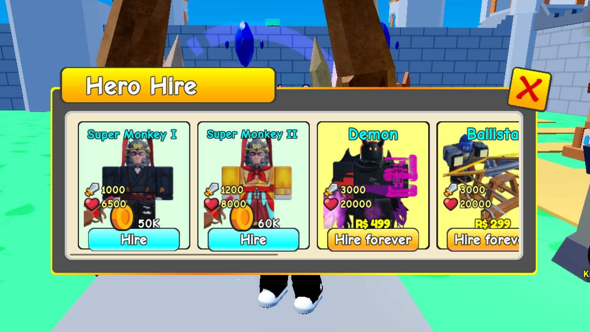 Hero Hire in Elemental Clone Tycoon (Image via Roblox)