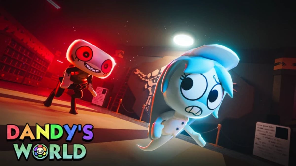 A red-eyed Twisted character pursuing a player in a dark Dandy’s World scene