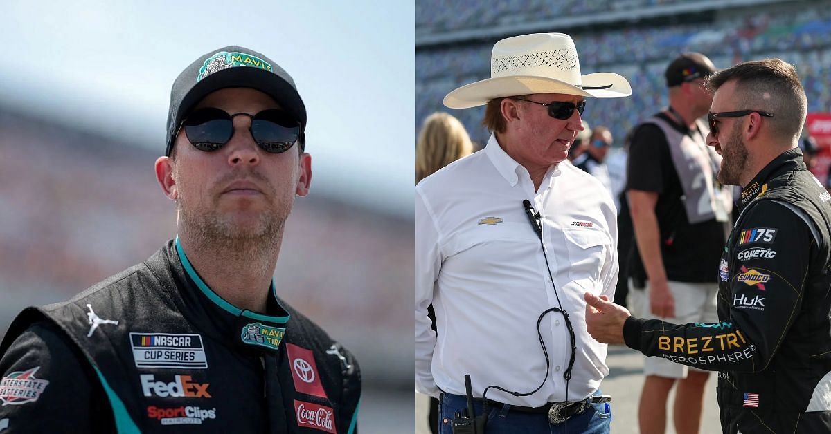 Denny Hamlin (L) responds after Austin Dillon