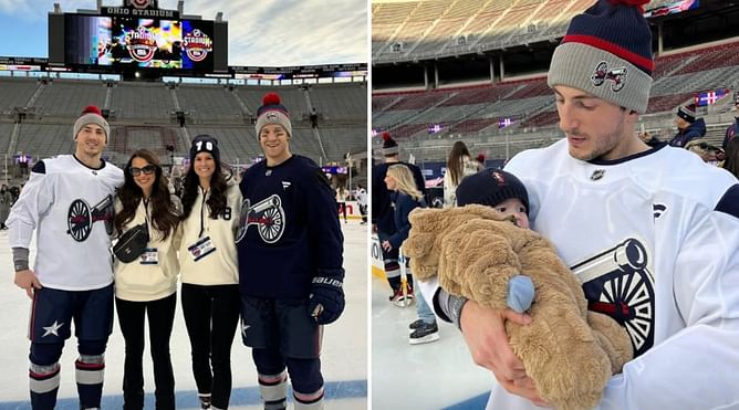 Zack Werenski's fiancée Odette shares heartwarming photo of Blue Jackets D-man holding Johnny Gaudreau's son at family skate day