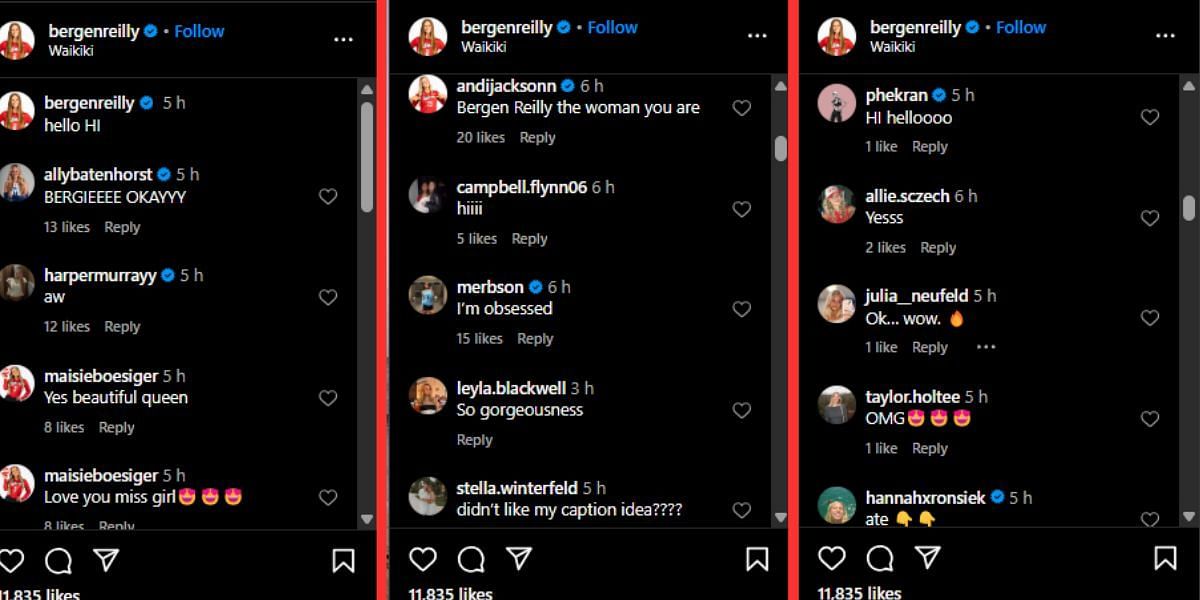 Screenshot of Instagram post&#039;s comment section (@bergenreilley).