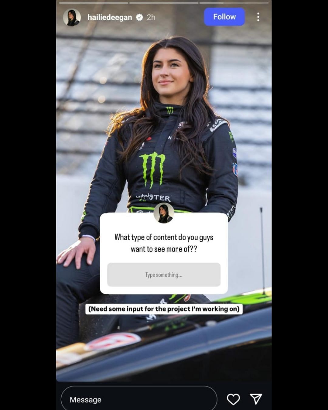 Hailie Deegan asks for inputs via @hailiedeegan