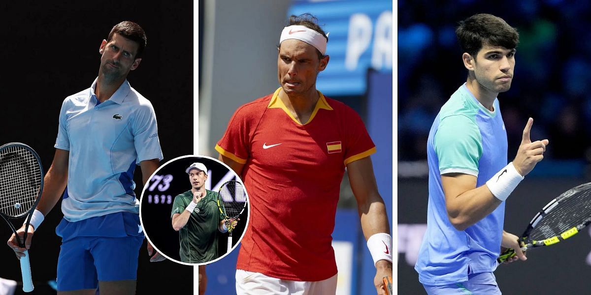 From L-R: Novak Djokovic, Rafael Nadal and Carlos Alcaraz, inset: Botic van de Zandschulp. (Photos: Getty)