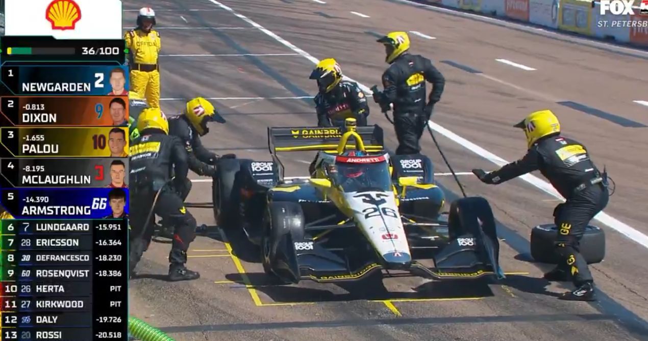 WATCH: Pit stop trouble for Colton Herta causes him to slip positions at St. Petersburg