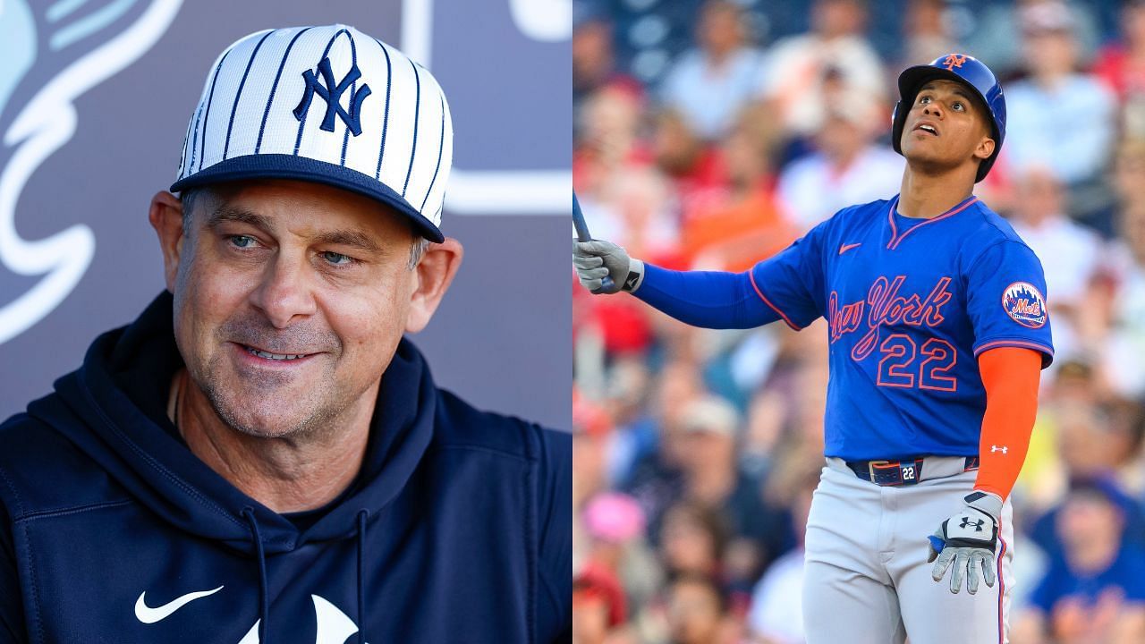 Yankees manager Aaron Boone playfully rips Juan Soto (Getty)