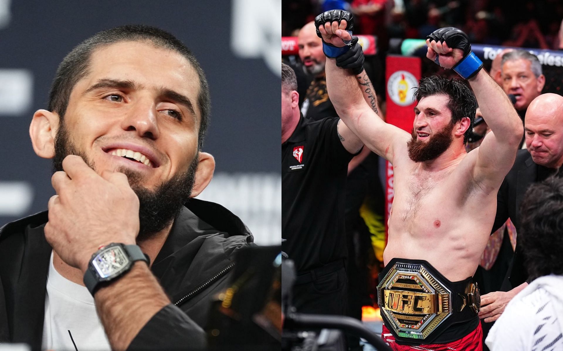 Islam Makhachev (left) has recently shown support for newly minted UFC champion Magomed Ankalaev (right) and the latter has now responded to the former on social media [Images courtesy: @MAKHACHEVMMA on X and @ankalaev_magomed on Instagram]