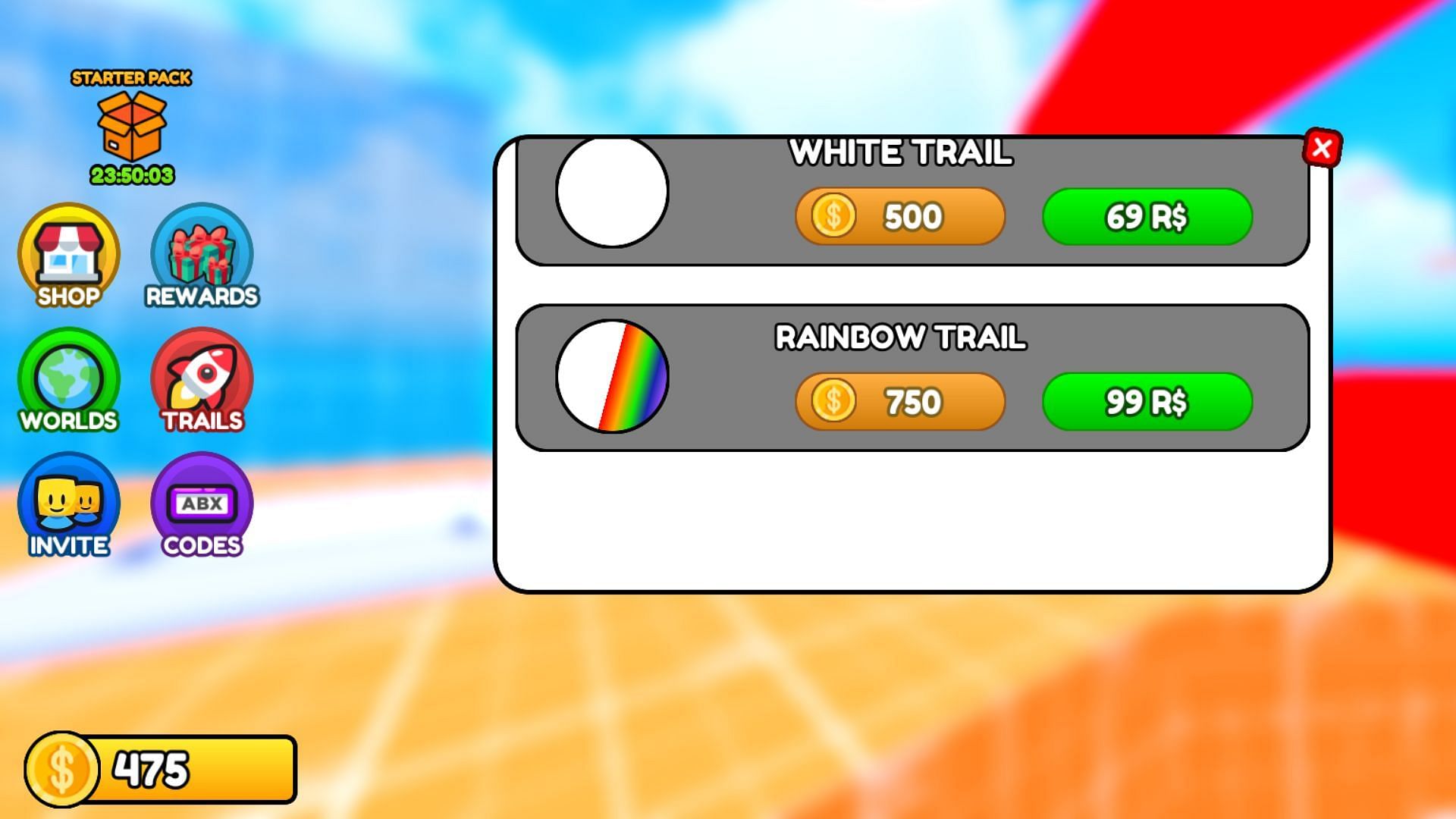 Purchase different Trails by using Coins (Image via Roblox)