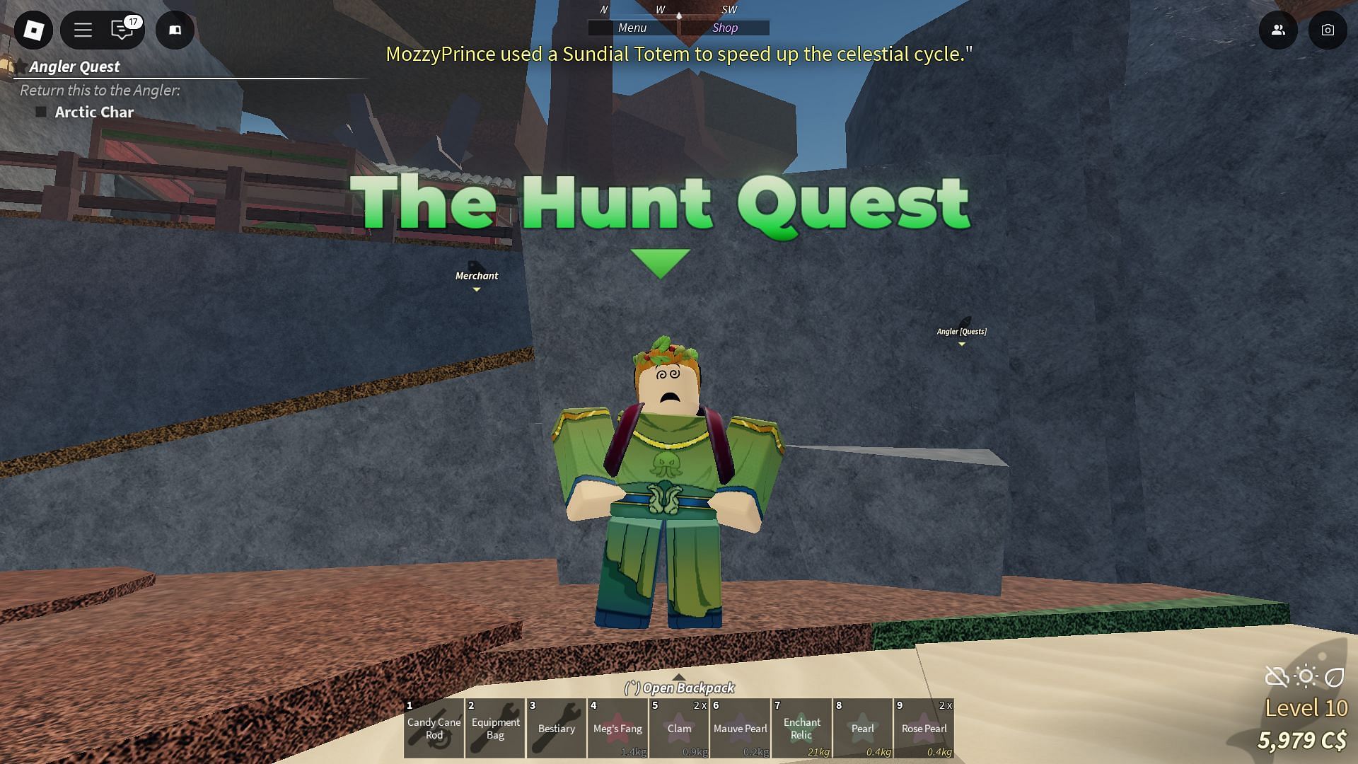 Talk to &quot;The Hunt Quest&quot; NPC to start the quest (Image via Roblox)