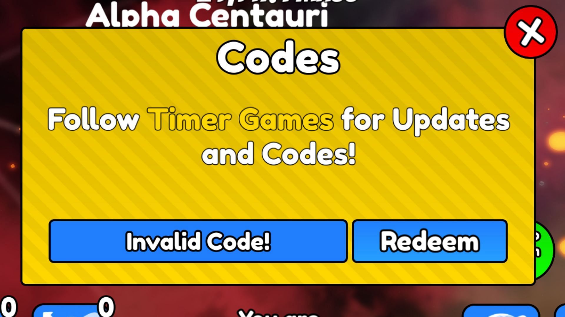 The &quot;Invalid Code!&quot; error in the game (Image via Roblox)