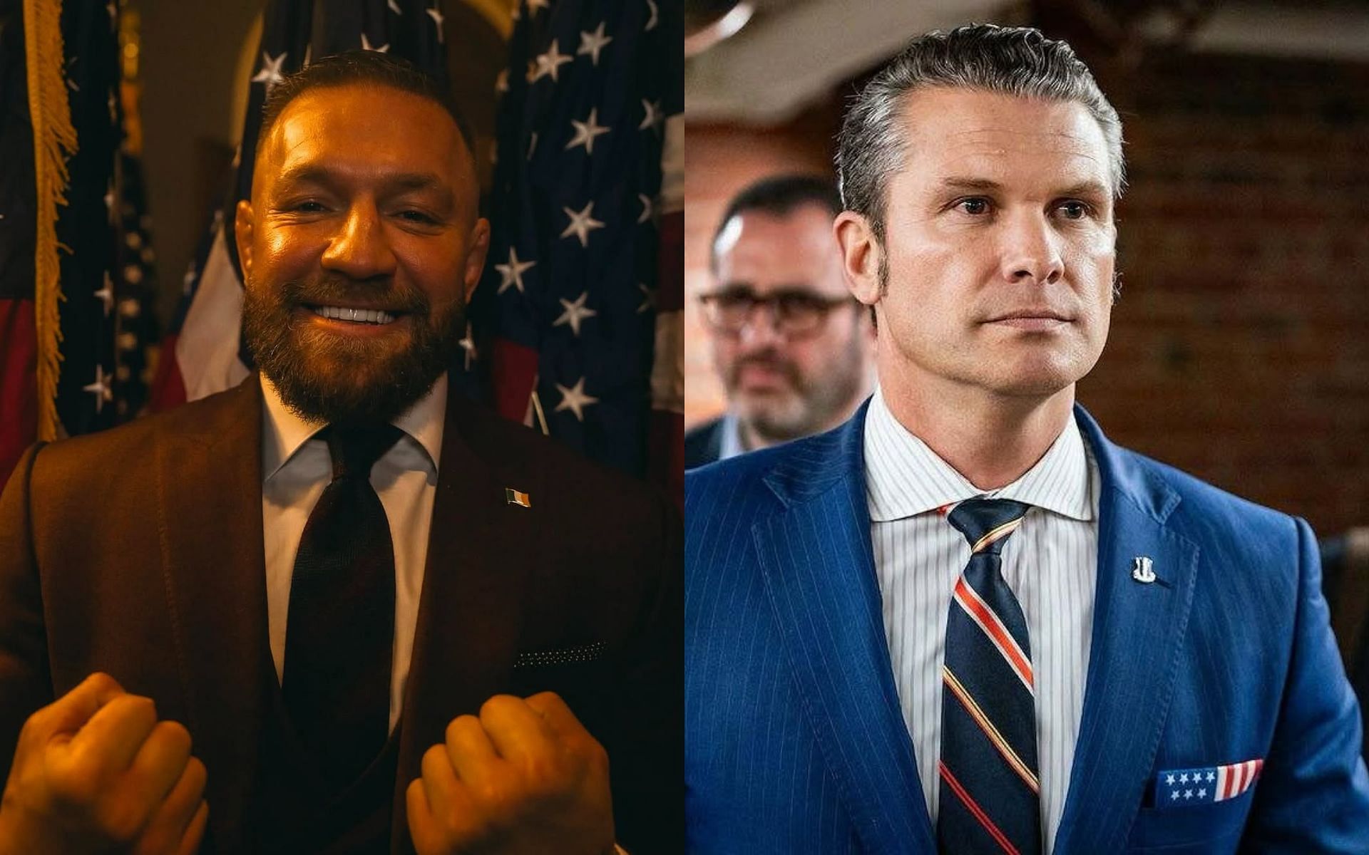 Conor McGregor (left) praises Pete Hegseth (right). [Images courtesy: @thenotoriousmma and @petehegseth on Instagram]