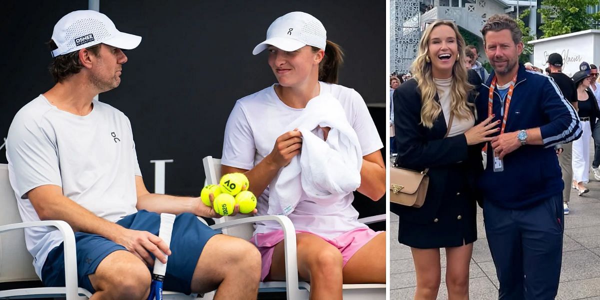 Iga Swiatek pictured with coach Wim Fissette (L); Fissette pictured with wife Jasmien Clijsner (R) - Image Source: Getty, Instagram @jasmienclijsner