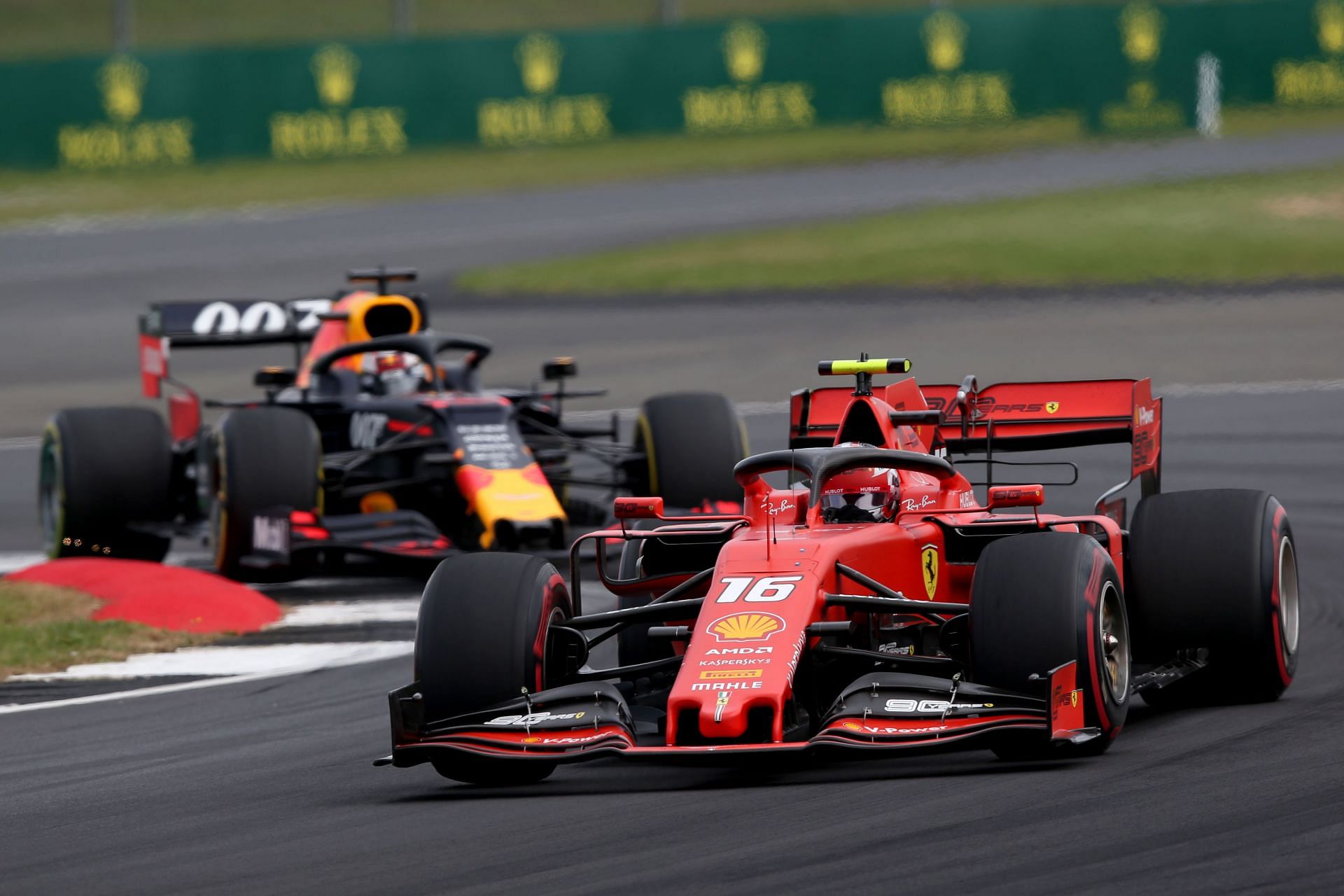 Charles Leclerc (R) and Max Verstappen battling on track during the British Grand Prix, 2019 - Source: Getty