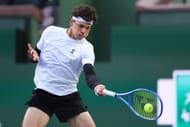Ben Shelton of the United States plays a forehand against Jack Draper of Great Britain in their Quarterfinal round match during the BNP Paribas Open - Source: Getty