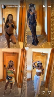 Simone Biles' collage of beach looks during vacation with friends; Instagram -- @simonebiles
