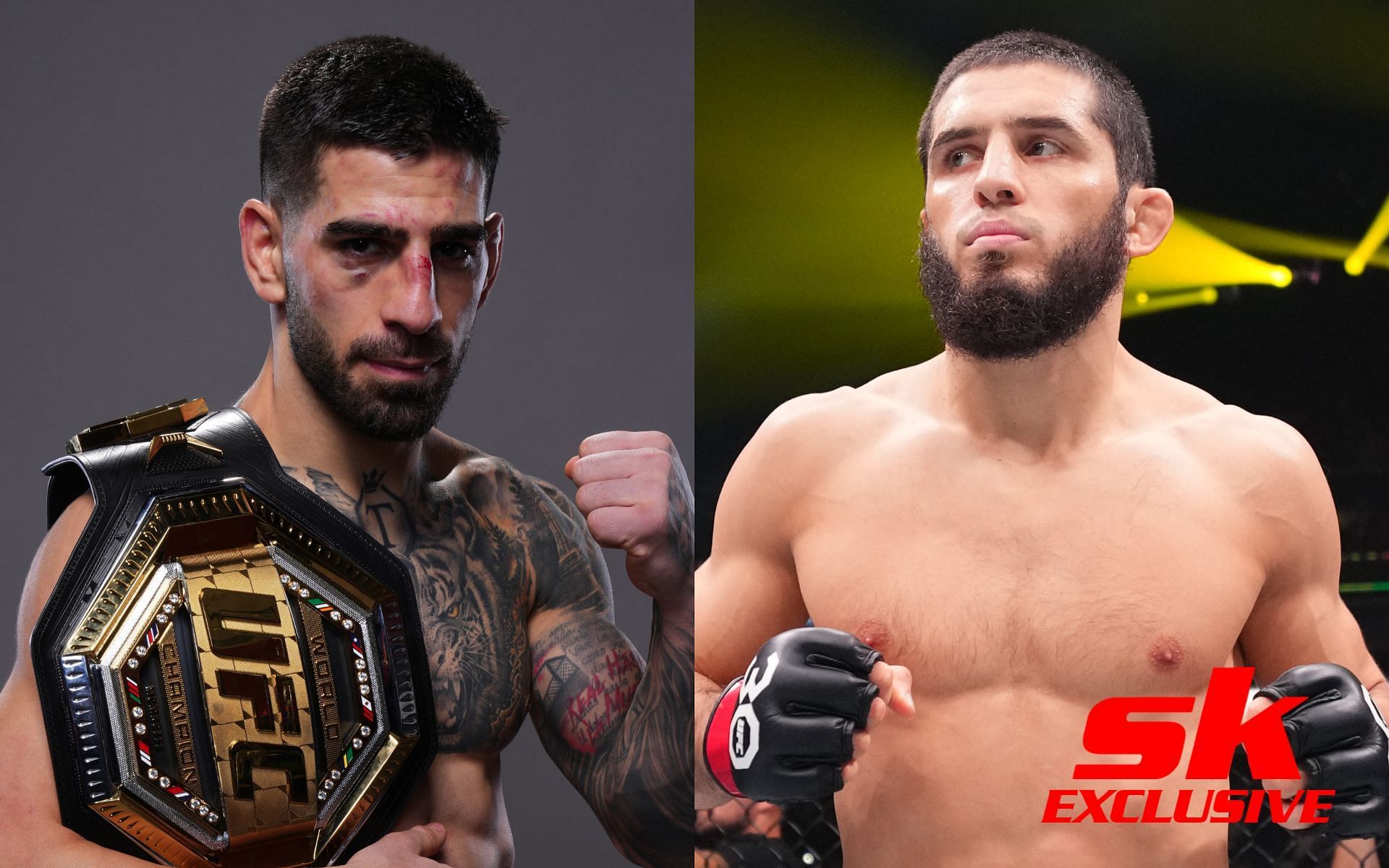 UFC star talks Ilia Topuria (left) chances against Islam Makhachev (right) and other 155 pounders. [Image courtesy: Getty Images]