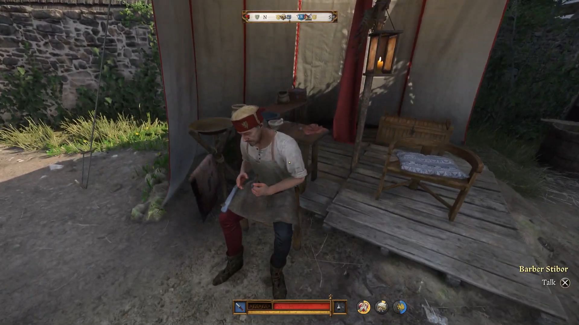 You can find the barber under a tent (Image via Deep Silver // YouTube/@GLITCHED GAMING)