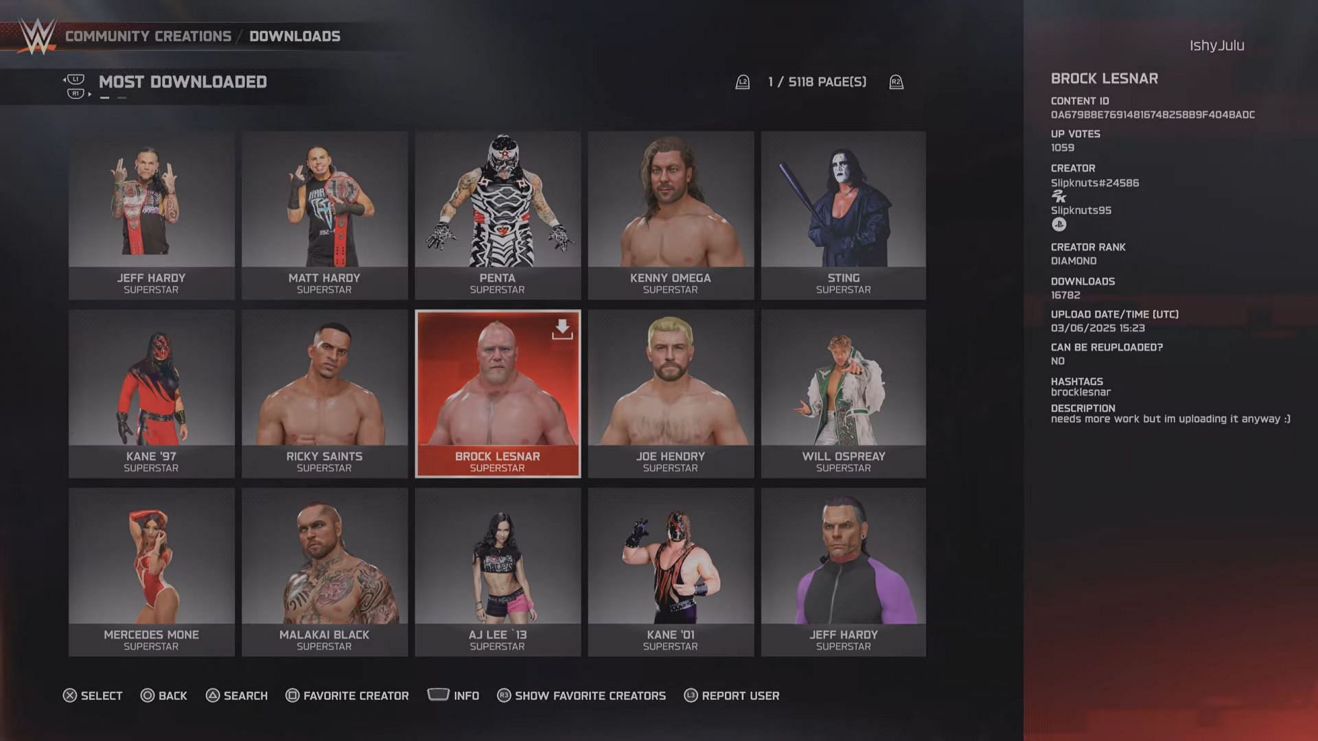 Brock Lesnar should be a top downloaded creation in the Downloads (Image via 2K)