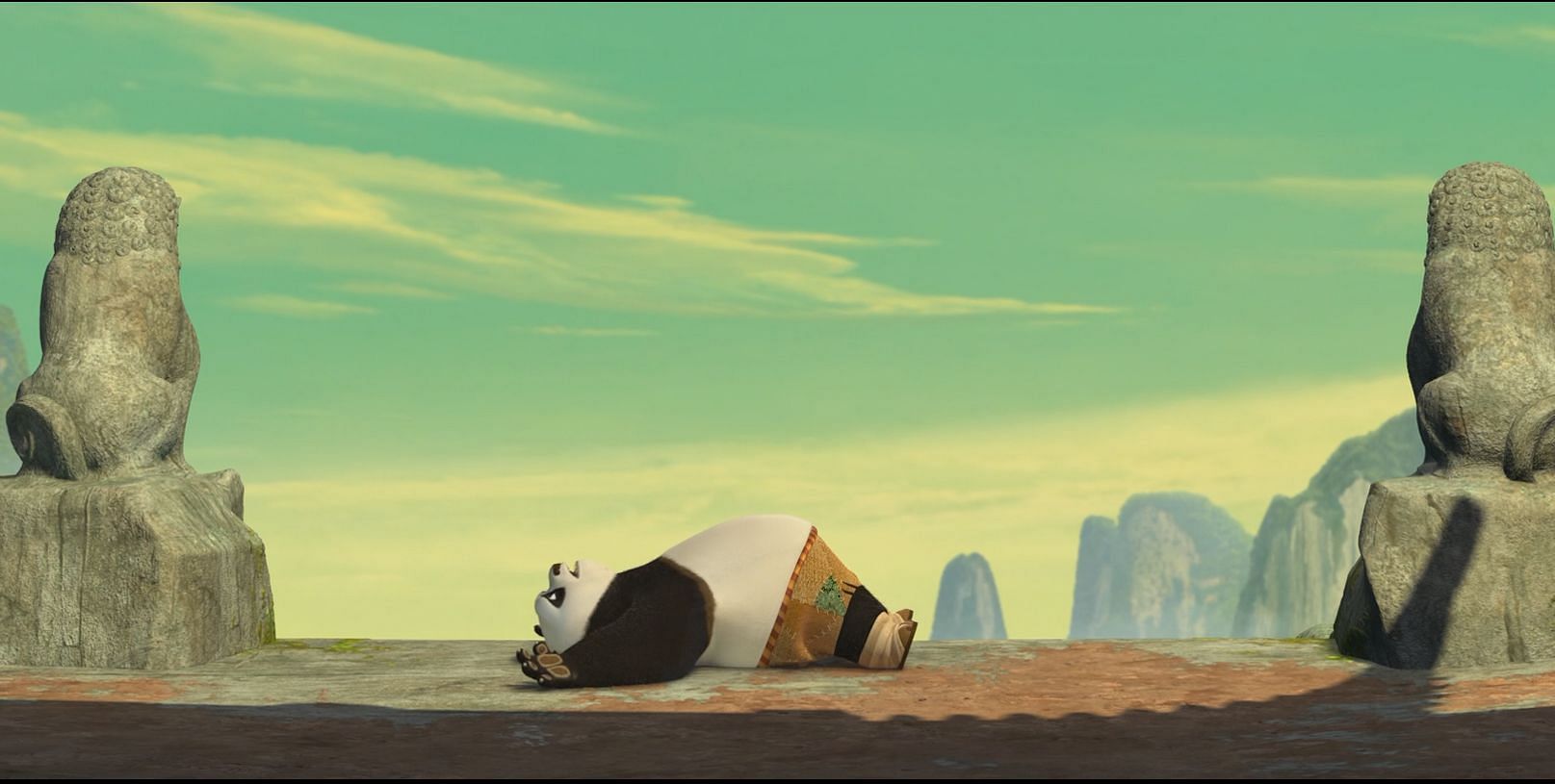 Po, the panda, voiced by Jack Black, in a still from Kung Fu Panda. (Image via Apple TV)