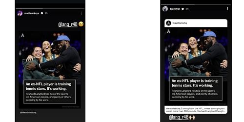 Madison Keys' Instagram story (L); Bjorn Fratangelo's Instagram story - Source: Left: @madisonkeys/via Instagram, Right: @bjornfrat/via Instagram