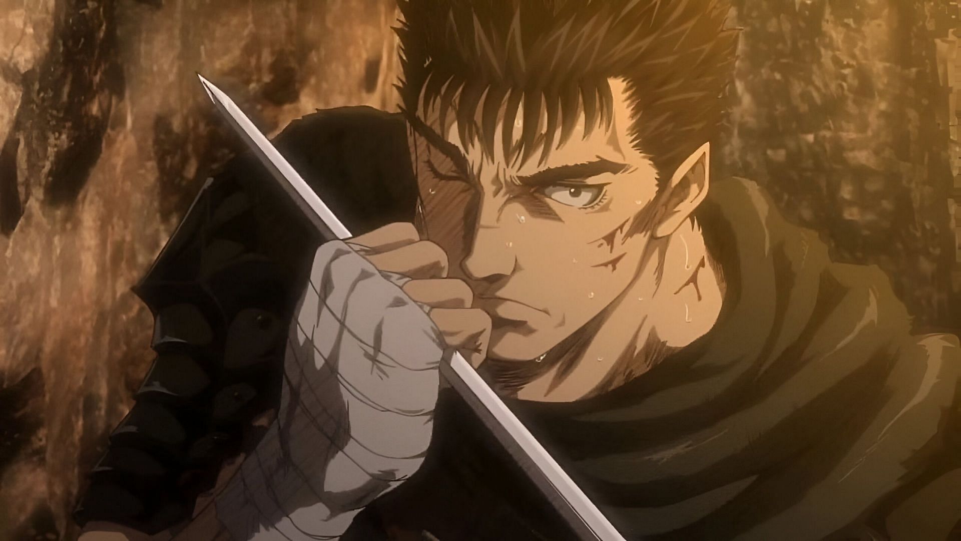 One of the fantasy anime heroes, Guts as seen in the anime (Image via GEMBA)